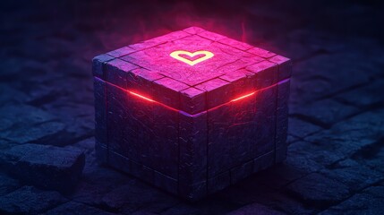 Obraz premium A mysterious glowing box with a heart symbol, evoking feelings of love and curiosity.