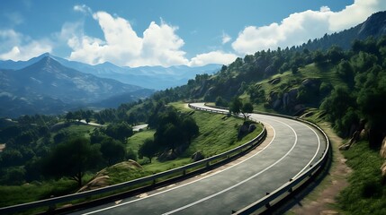 Scenic mountain road with sharp curves and greenery