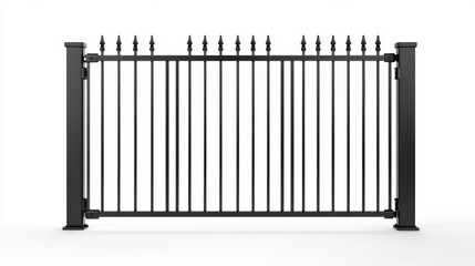 Elegant black wrought iron fence with pointed tops. A symbol of security and style. Perfect for residential or commercial properties. Generative AI.