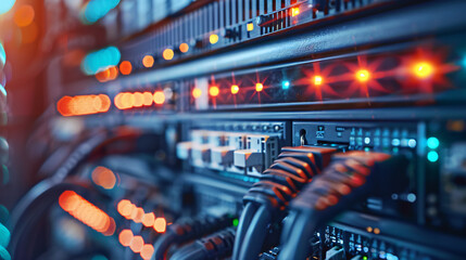 Naklejka premium High-tech data center network rack close-up