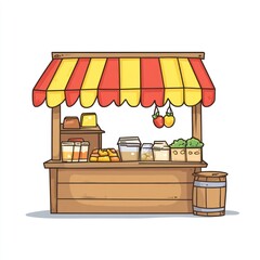 Cartoon Street Food Stall, Colorful Display, Fresh Produce,  Background,  For Use In Marketing Material