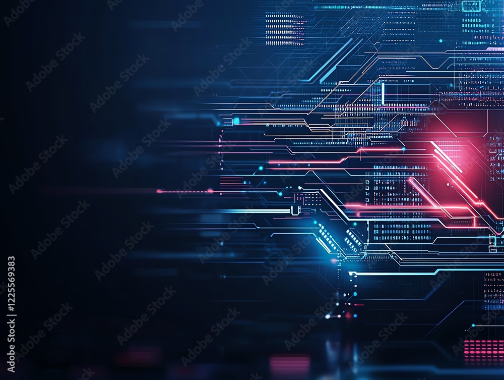 Poster abstract digital technology background with glowing lines and circuits. represents innovation, data 