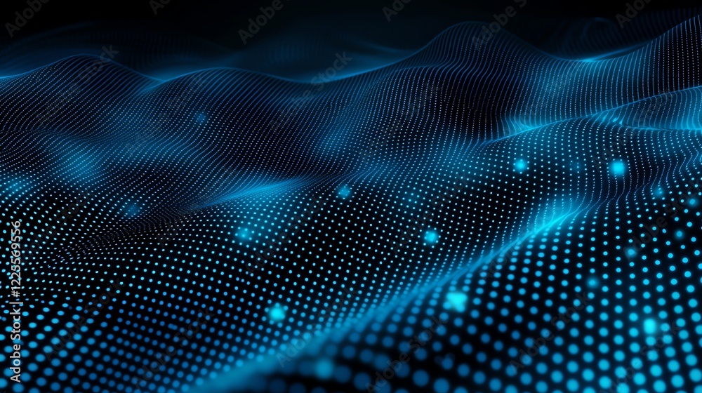 Poster abstract wave patterns in blue tones representing digital data flow. perfect for illustrating techno