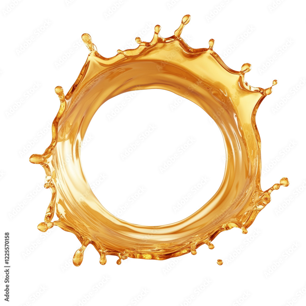Poster A captivating image of a golden liquid splash creating a perfect circular frame against a black background.
