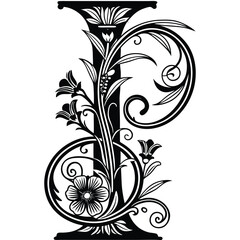Floral Letter I
An elegant uppercase letter I decorated with delicate floral vines and intricate botanical details in black and white line art. Adobe Illustrator Artwork