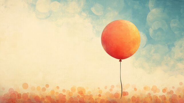 A Single Orange Balloon Floating in a Pastel Sky