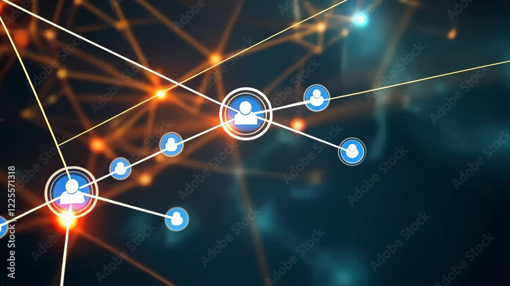 Poster a captivating display of a complex network featuring bright particles and interconnected lines, set 