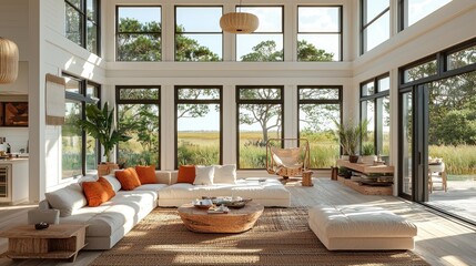 Obraz premium Modern Coastal Living Room With Abundant Natural Light
