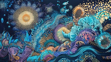 Obraz premium Abstract Underwater Ocean Scene with Gold Accents