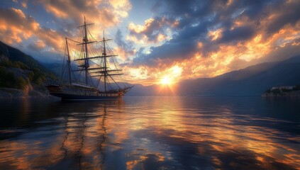 A large ship is sailing in the ocean