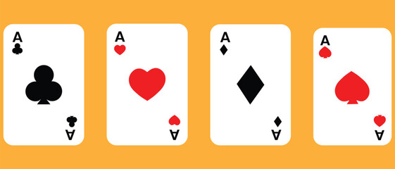 Playing cards icon, vector set. Silhouette of Playing cards vector. Space, Diamond, Heart and Club card vector. Playing cards for logo, app, web design. Indoor game Vector illustration.
