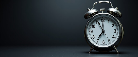 Vintage metal alarm clock on a minimalist dark surface, emphasizing timeless design and the essence of time management.