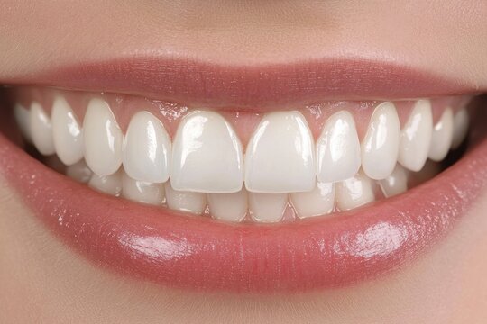 bright smile with perfectly white teeth on clean white background close-up portrait focusing entirely on bright healthy