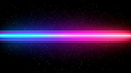 Obraz premium stark contrast of bright, horizontal neon lines against a dark, starry backdrop