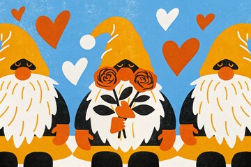 Obraz premium adorable Valentine gnomeS with roses and hearts, valentine day's, for you, poster, wall wart wall paper