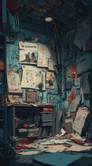 Obraz premium A Cluttered Artists Studio Filled With Papers And Designs