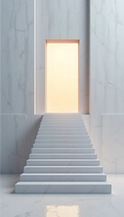Obraz premium White marble stairs leading to a bright doorway