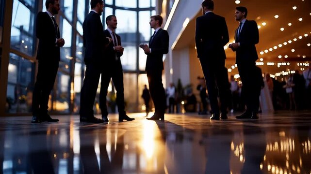 Blurred Corporate Event Reception - Reception area of a corporate event with attendees blurred in the background.

