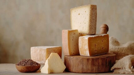 Fototapeta premium Dripping and melting cheese with splatter. Cheese options include parmesan, cheddar, brie, and mozzarella. Versatile for sauces, meals, snacks, or recipes, it's popular in Italian and global dishes.