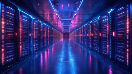 Fototapeta premium Cyberspace scene with futuristic blue neon lights, data streams, digital landscape, high-tech feel, hyper-realistic