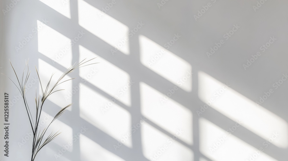 Aufkleber soft sunlight filters through a window, casting delicate shadows on a minimalist wall adorned with g