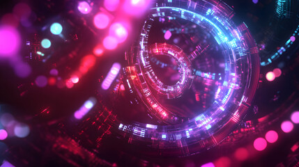 Fototapeta premium Colorful swirl elements with neon led illumination. Abstract futuristic background.