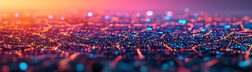 Obraz premium Vibrant city lights create a dynamic landscape of urban innovation at dusk.