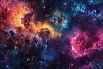 Naklejka premium Colorful cosmic clouds illuminated in the vastness of outer space with brilliant colors
