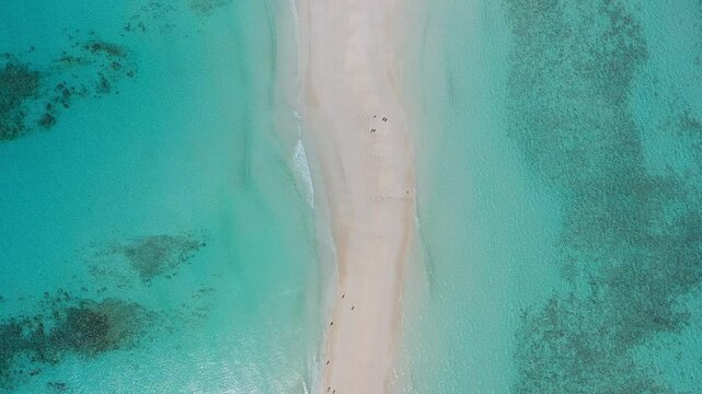 Aerial view of pristine Nosy Iranja beach with turquoise water and white sand, Diana, Madagascar.