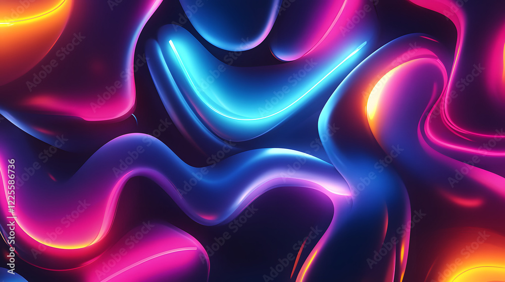 Wall mural 
Colorful swirl elements with neon led illumination. Abstract futuristic background.