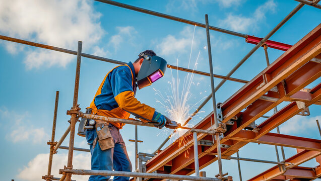  AI-generated images of a working welder on the construction site
