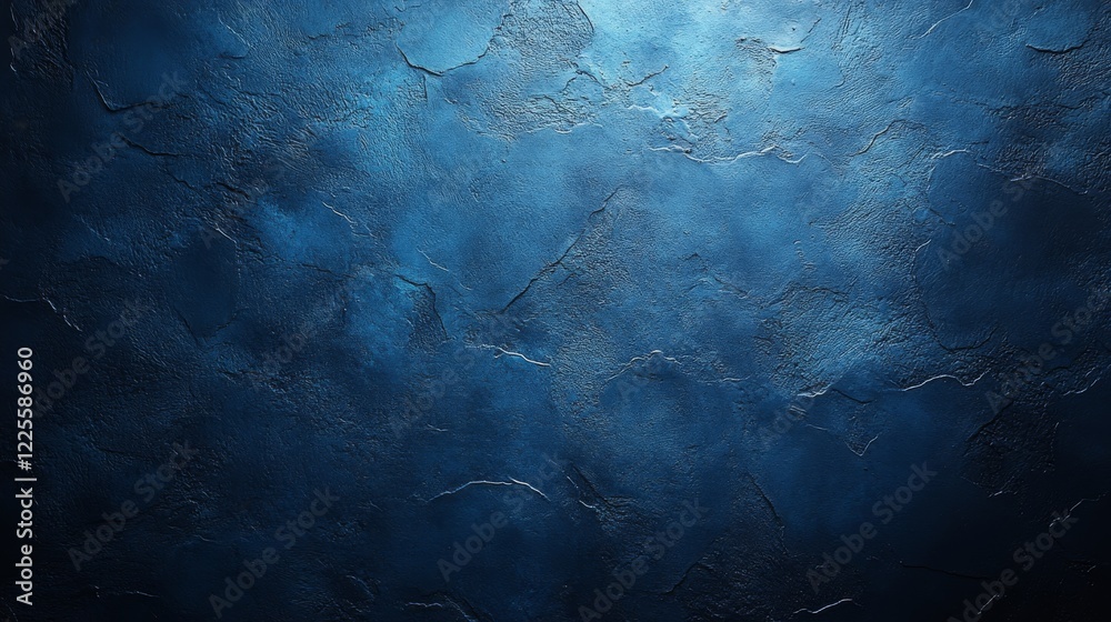 Poster Exploration of a textured blue surface illuminated by soft light at dusk in an artistic space, inviting wonder and imagination