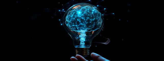 Futuristic Lightbulb Holding Digital Brain