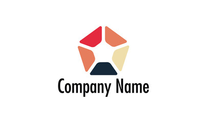 Abstract Star Logo Design: A modern and minimalist logo design featuring an abstract star shape formed by five interconnected segments in shades of red, orange, and beige.