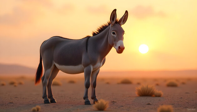 Donkey at Sunset Golden Hour Desert Landscape