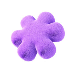 Violet flower shape with fur. 3d design element isolated on white background.