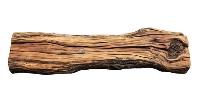 Rustic Wooden Plank with Natural Texture – Isolated Weathered Wood cutout on a Transparent Background.  