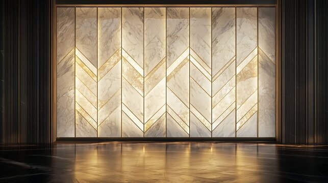 Elegant Art Deco Marble Wall with Gold Chevron Accents - made with Generative AI