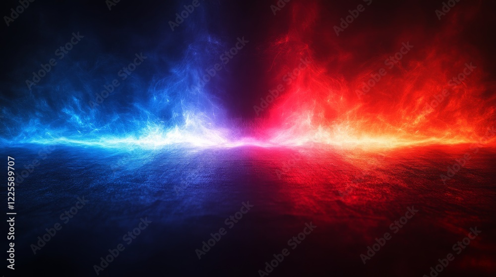 Aufkleber vibrant waves of blue and red collide in a mesmerizing display of light and color in a darkened envi