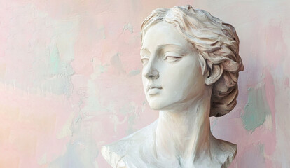 Female bust, Ancient Greek sculpture of a woman, made in pastel colors 