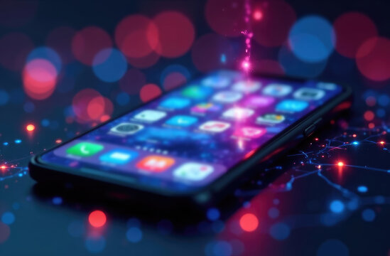 colourful mobile apps on virtual screen, digital software technology development concept  . blur photo - Powered by Adobe