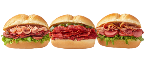 Delicious sandwiches with various meats and fresh lettuce