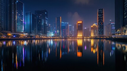 Obraz premium Night Lights Cityscape Reflection