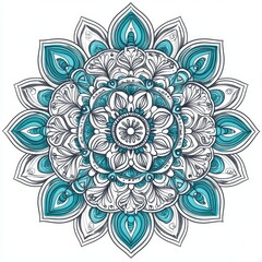 Intricate Teal and White Mandala Design