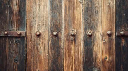 Obraz premium Rustic Wooden Texture Vertical Planks, Metal Fasteners, Aged Wood Background, Wood Wall, Plank, Texture Wood Texture, Background