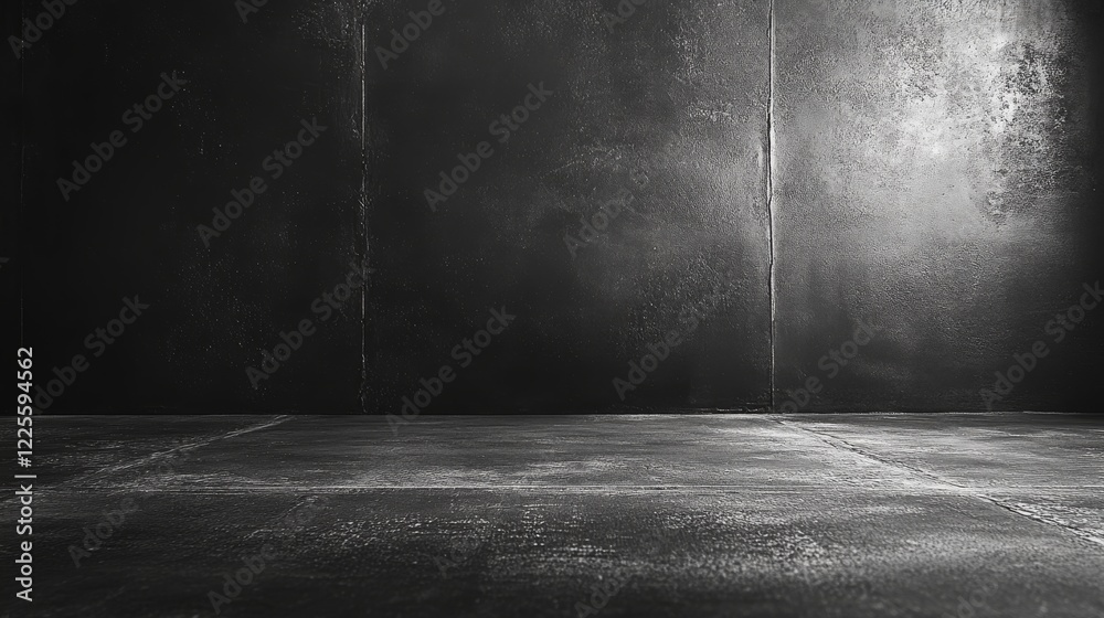 Poster exploring the depths of a dark, textured studio space with dramatic lighting creating an intriguing 