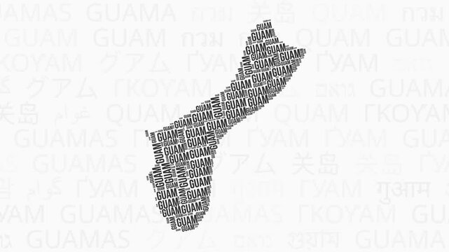 Guam intro animation featuring a country with regions illustration video. Background with country names in various languages. Regions of Guam animation.