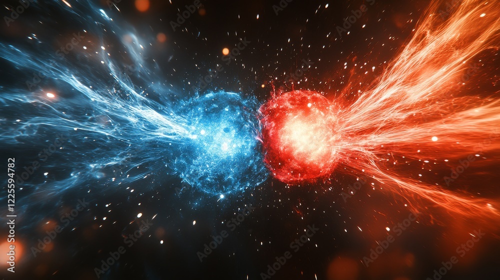 Aufkleber dynamic clash of elemental forces in a cosmic realm showcasing swirling energy and vibrant colors in