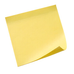 Single Yellow Sticky Note with Curled Edge Isolated Trasnparent Background, Png Isolated, Trasnparent Background