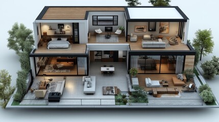 Modern home with open-plan living space and luxurious design. Generative AI